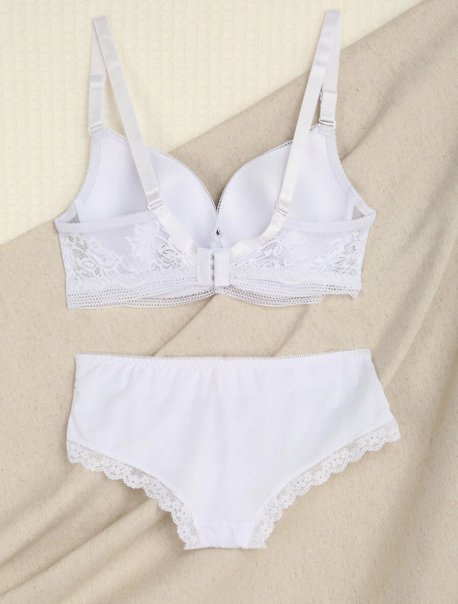 Ensemble grande taille en dentelle fleurie - Blanc - Image 2