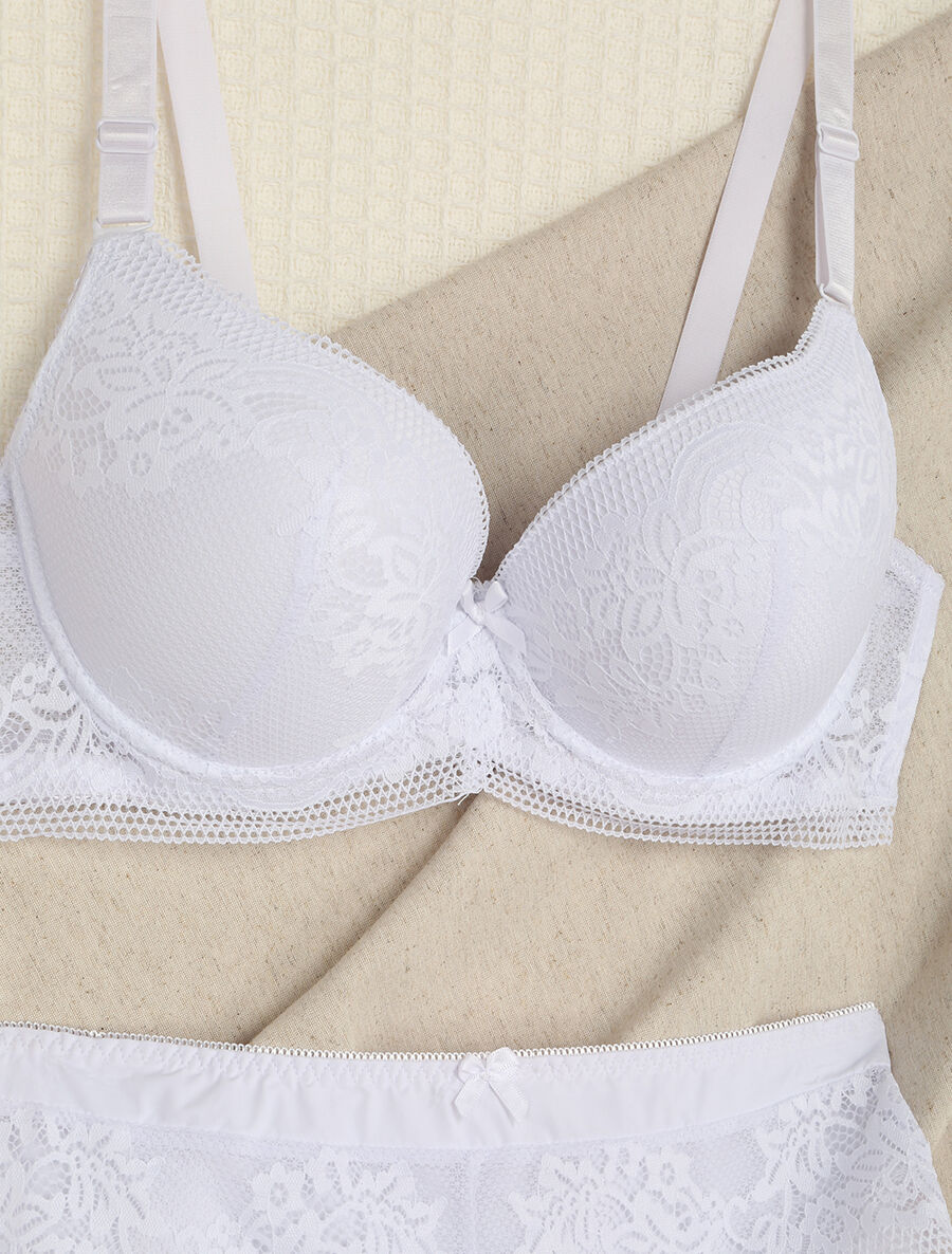 Ensemble grande taille en dentelle fleurie - Blanc - Image 3