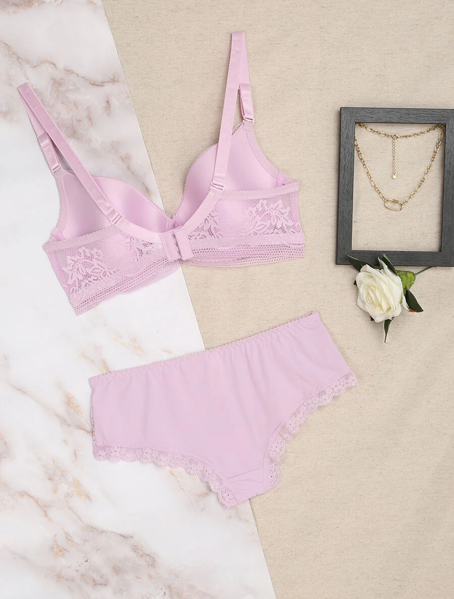 Ensemble grande taille en dentelle fleurie - Lilas - Image 2