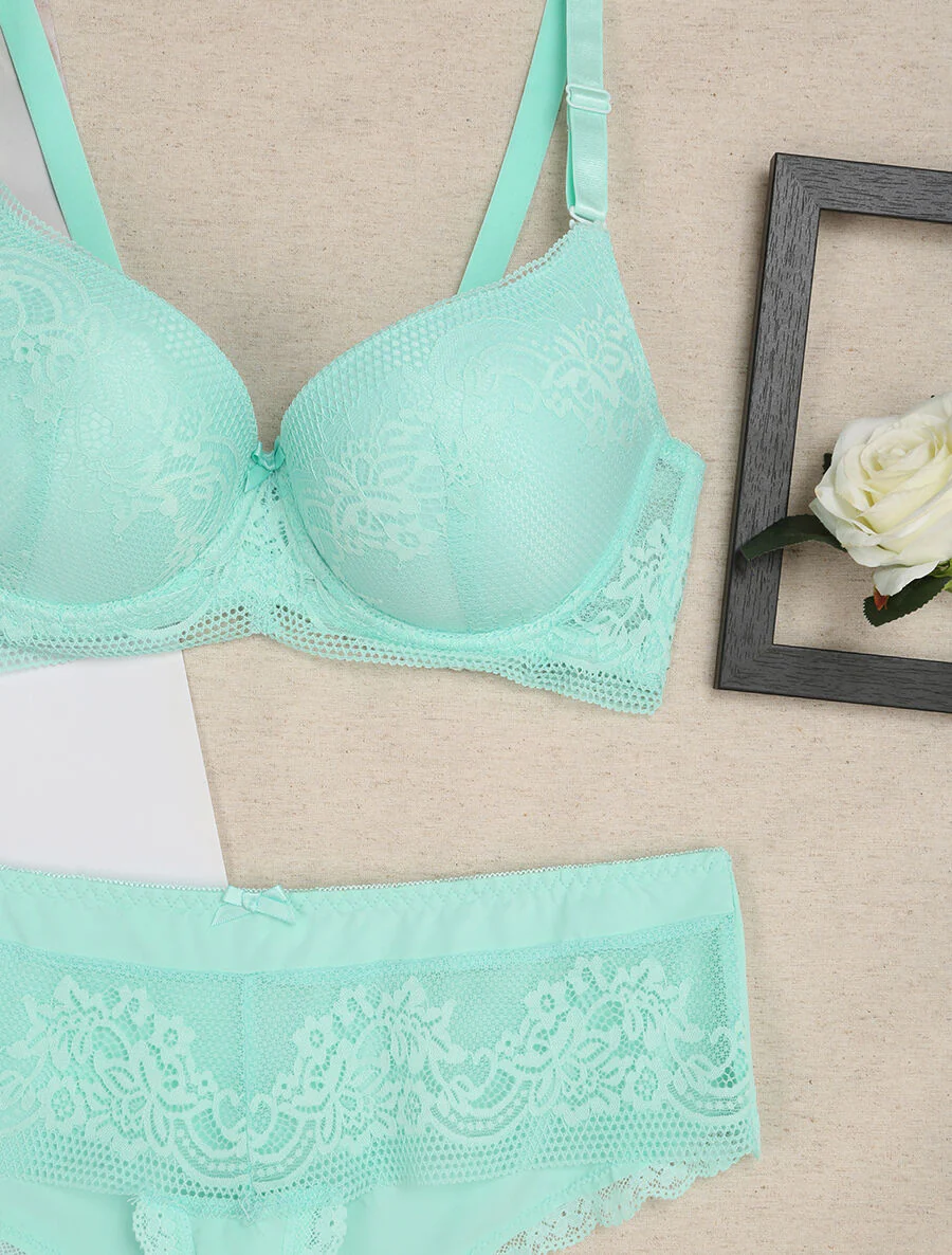 Ensemble grande taille en dentelle fleurie - Turquoise - Image 3