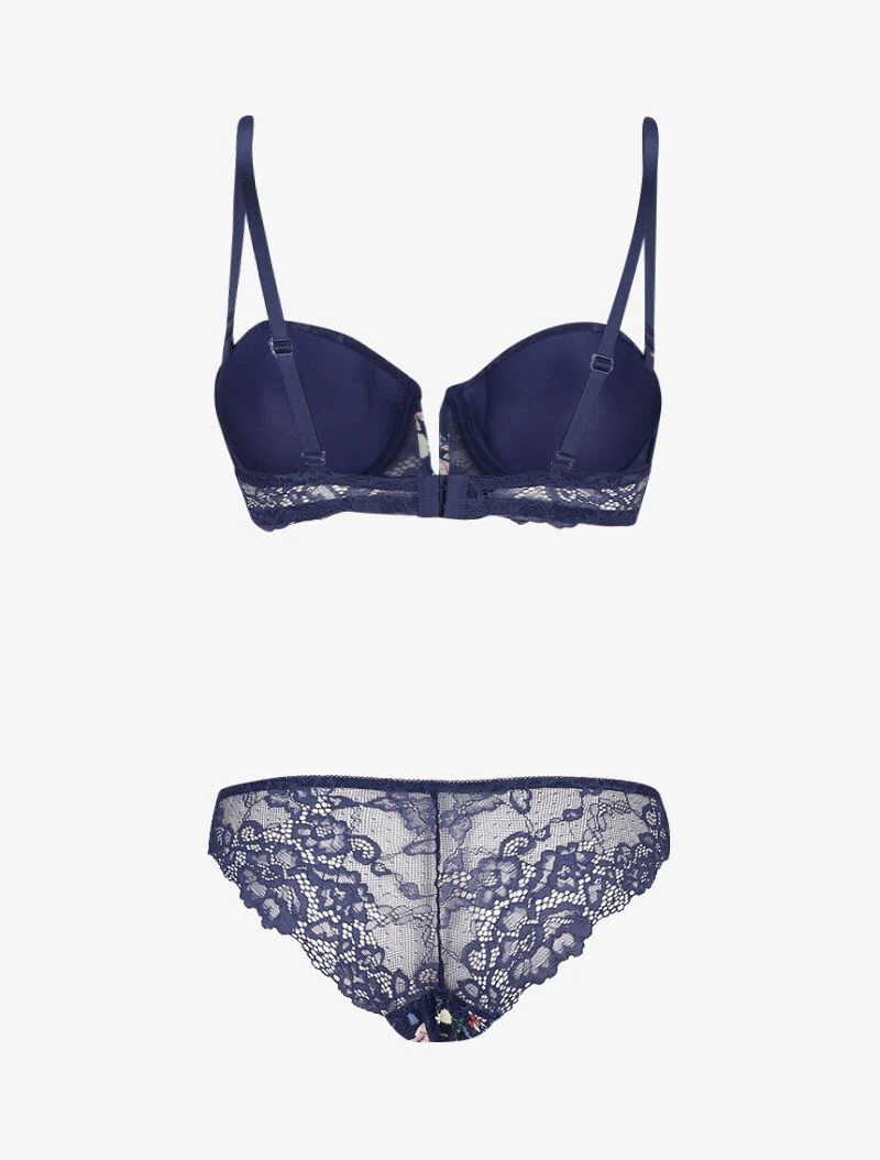 Ensemble imprimé et à dentelle - marine - Image 2
