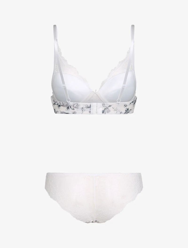 Ensemble imprimé fleurs et dentelle - blanc - Image 2
