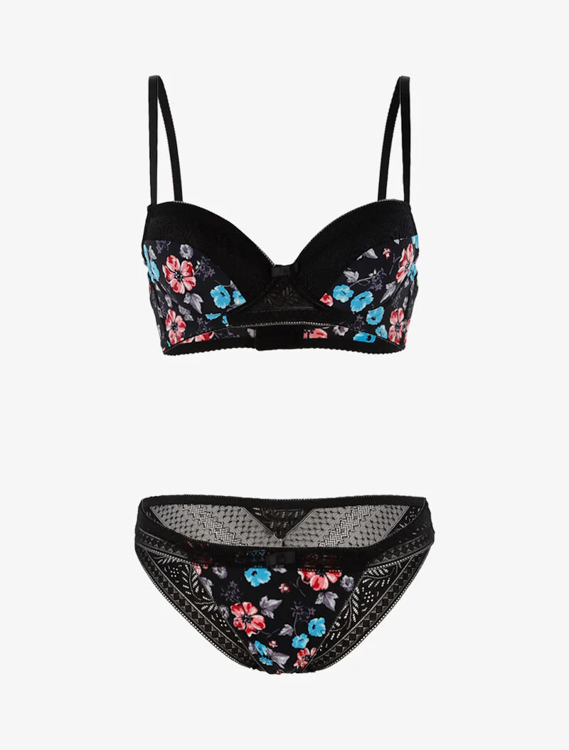 Ensemble imprimé floral et culotte - noir