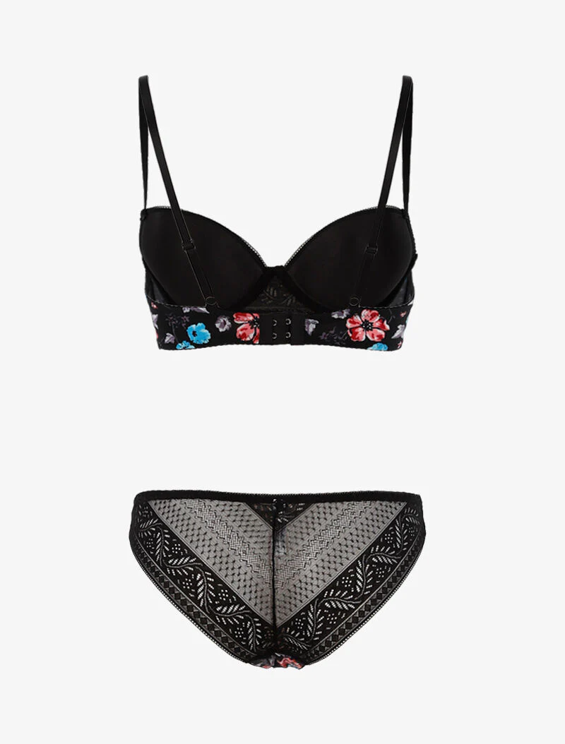 Ensemble imprimé floral et culotte - noir - Image 2