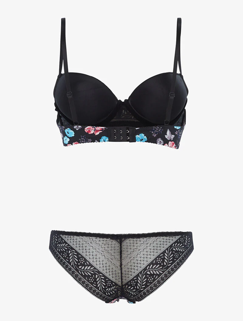 Ensemble imprimé floral et culotte - noir - Image 2
