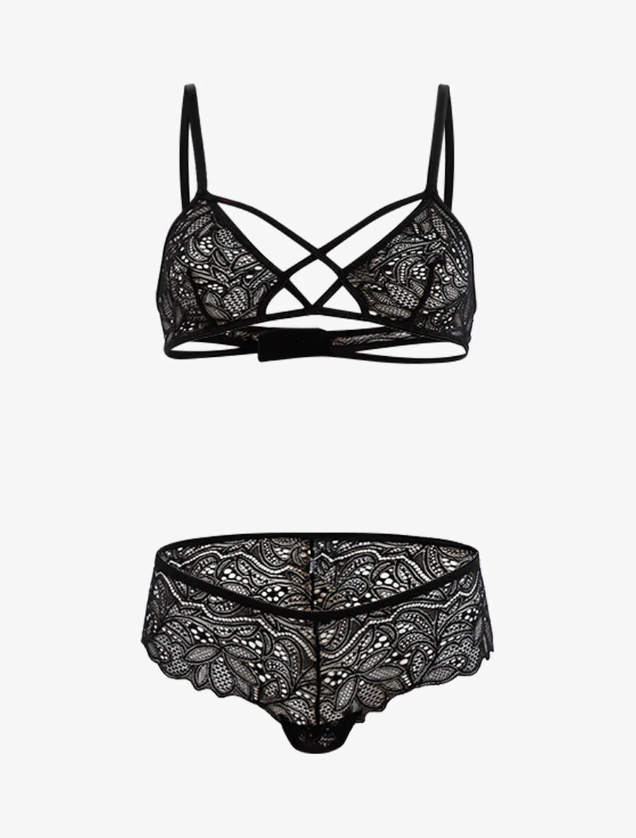 Ensemble lace en dentelle ajourée - Noir