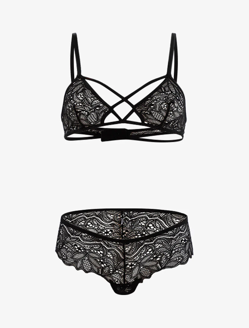 Ensemble lace en dentelle ajourée - Noir - Image 2