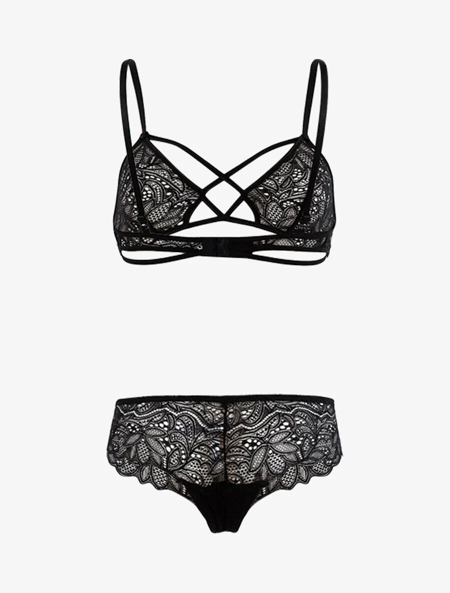 Ensemble lace en dentelle ajourée - Noir - Image 3