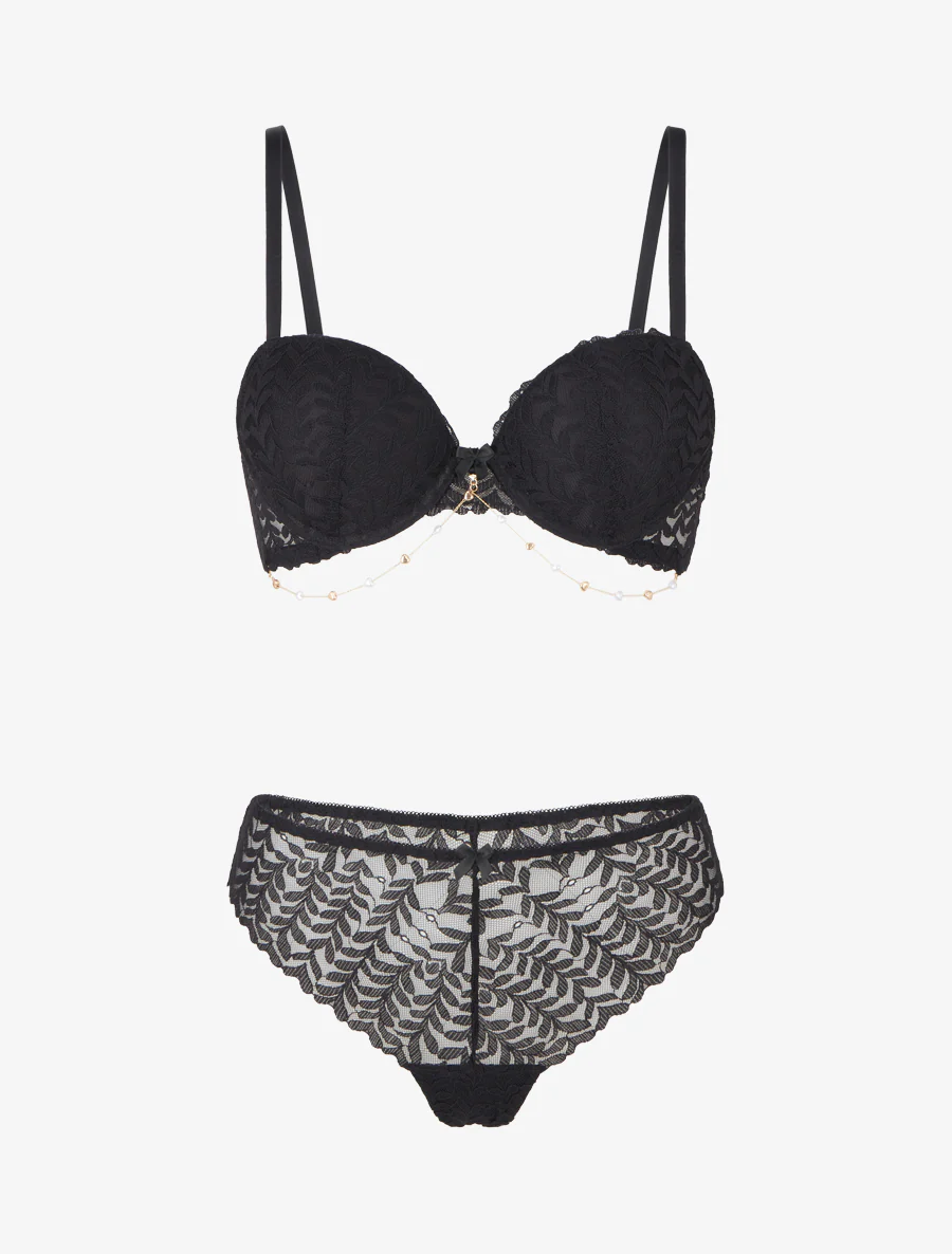 Ensemble lingerie à bijou coeurs - Noir - Image 2