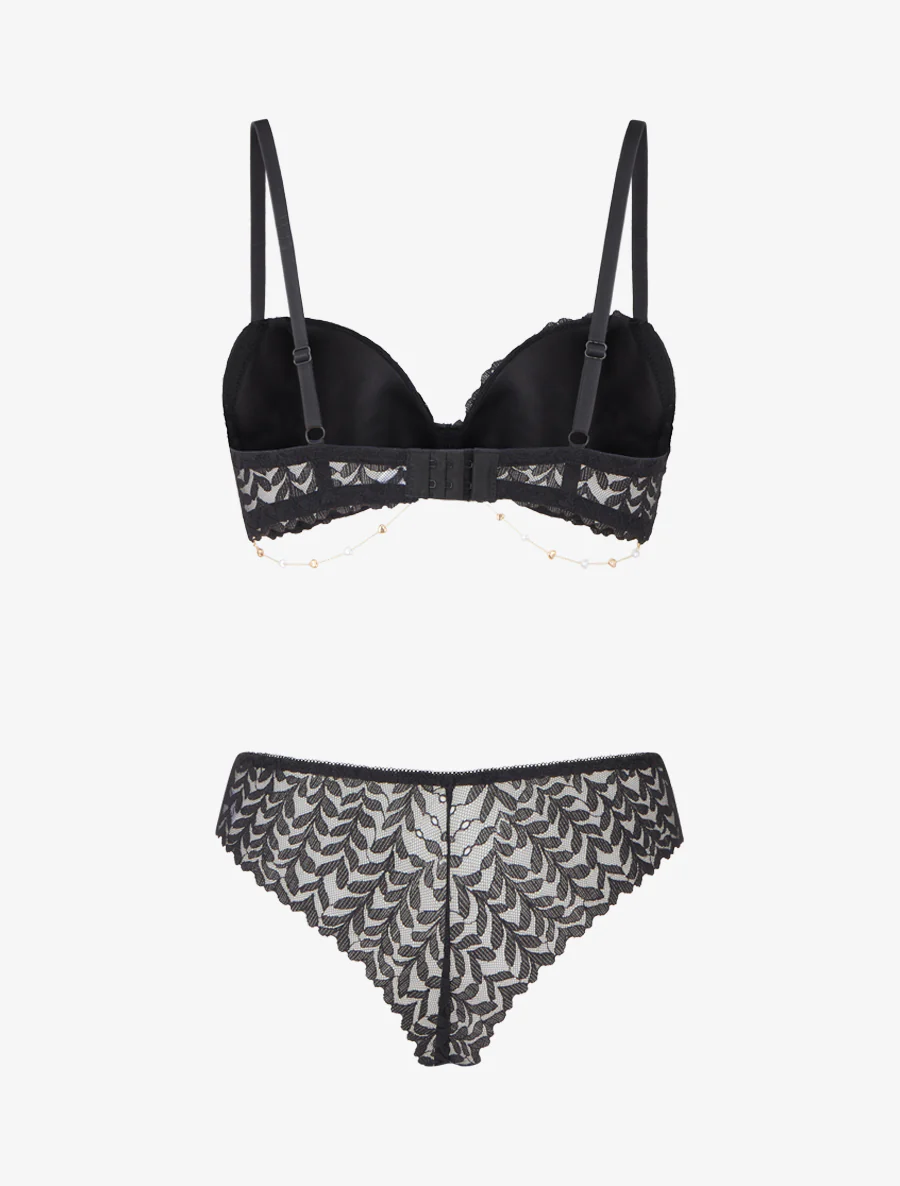 Ensemble lingerie à bijou coeurs - Noir - Image 3