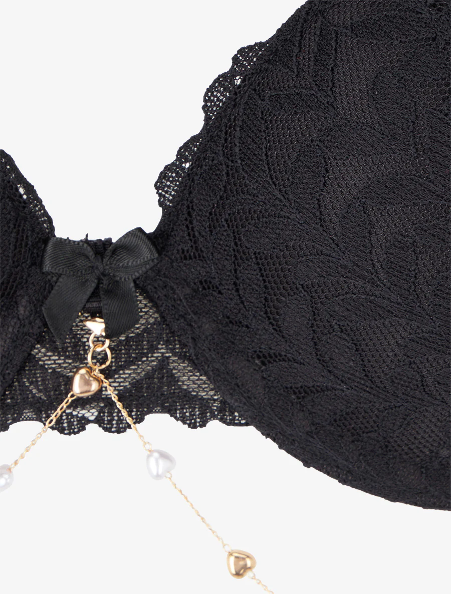 Ensemble lingerie à bijou coeurs - Noir - Image 4