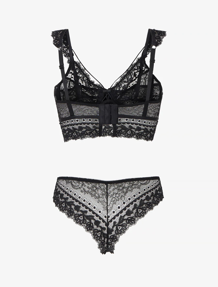 Ensemble lingerie en dentelle à liens - Noir - Image 3