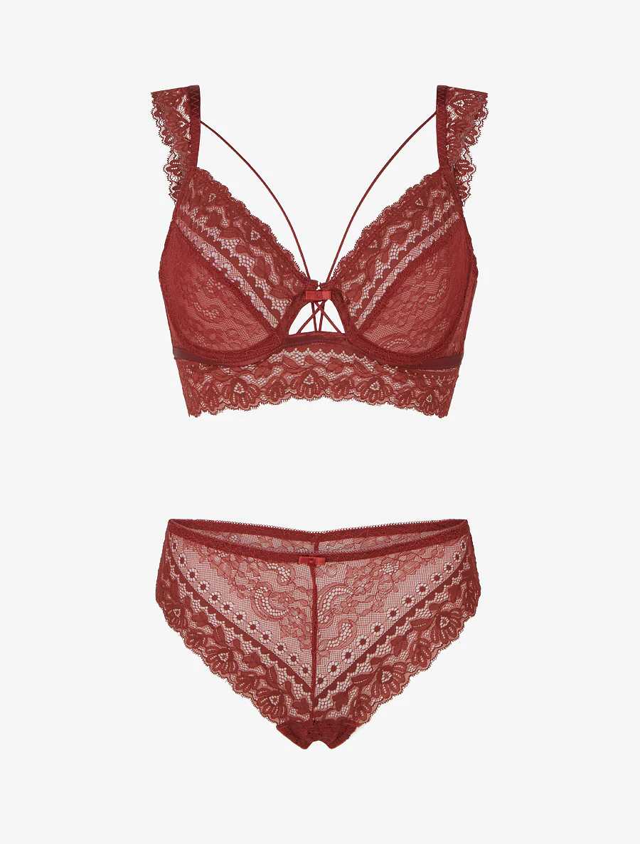 Ensemble lingerie en dentelle à liens - Terracotta - Image 2
