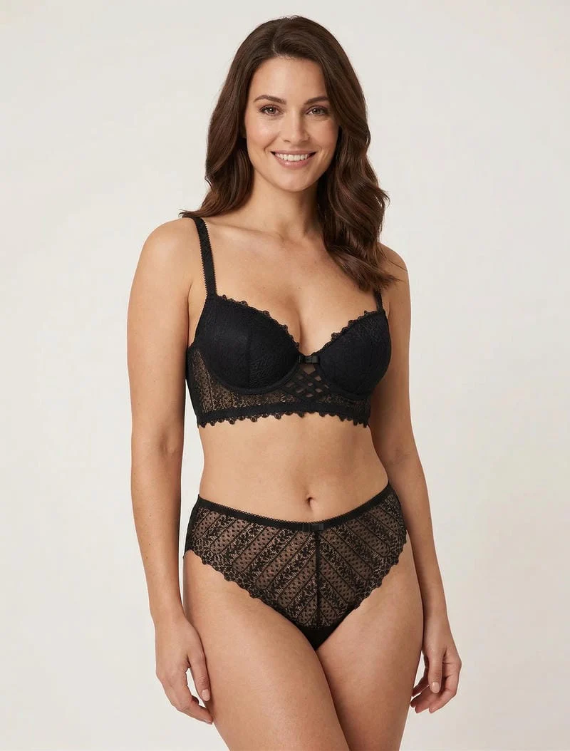 Ensemble lingerie en dentelle fantaisie - Noir