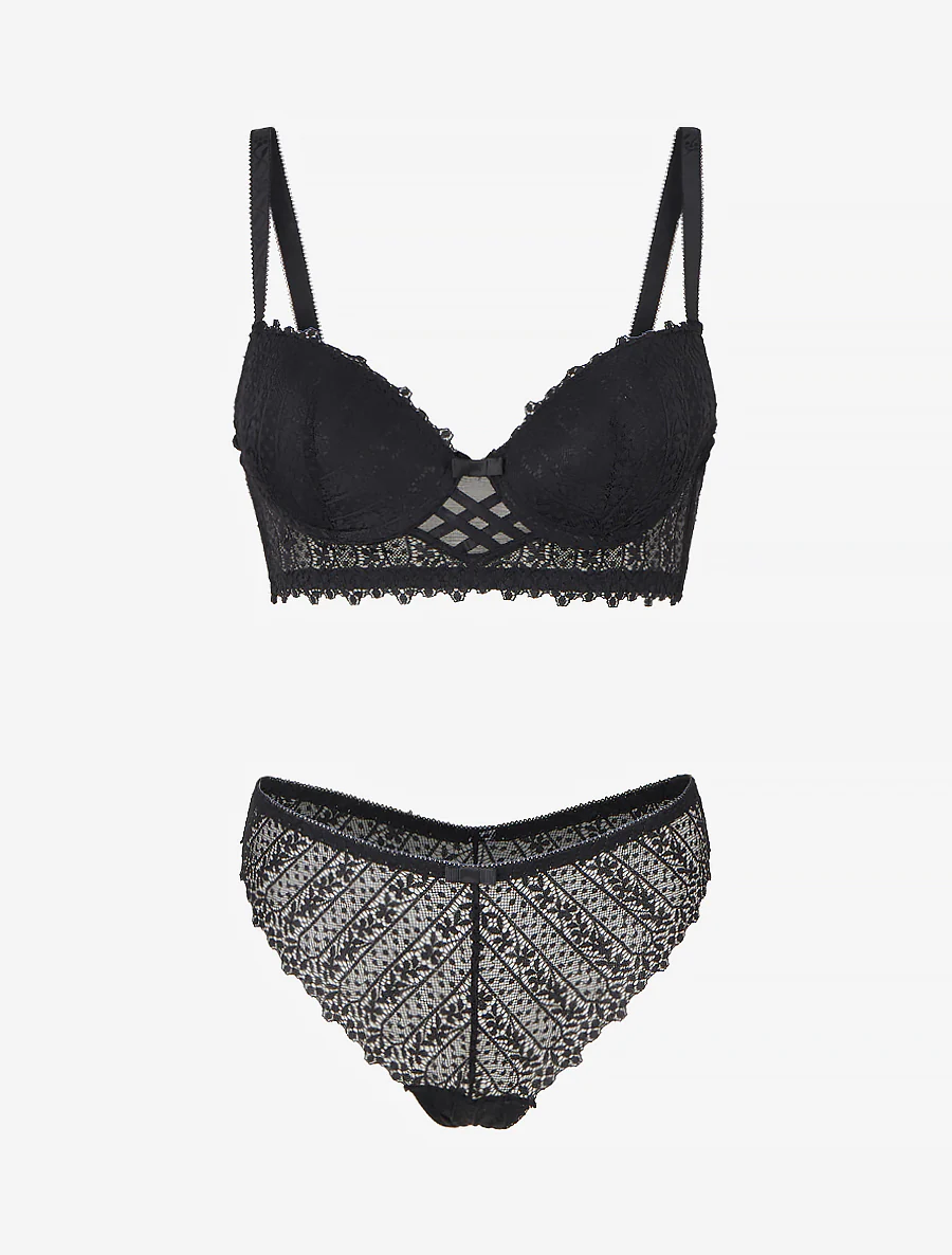 Ensemble lingerie en dentelle fantaisie - Noir - Image 2