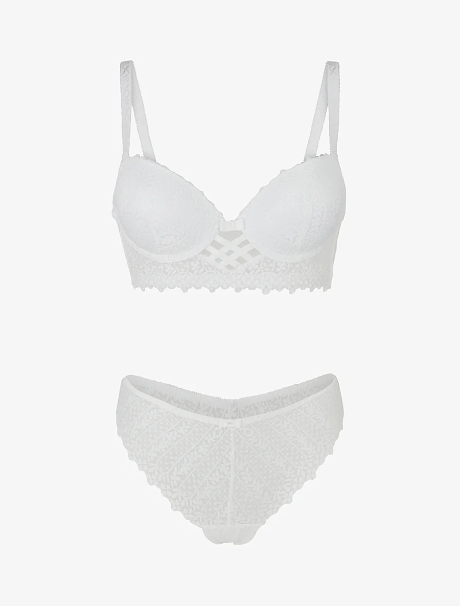 Ensemble lingerie en dentelle fantaisie - Blanc - Image 2