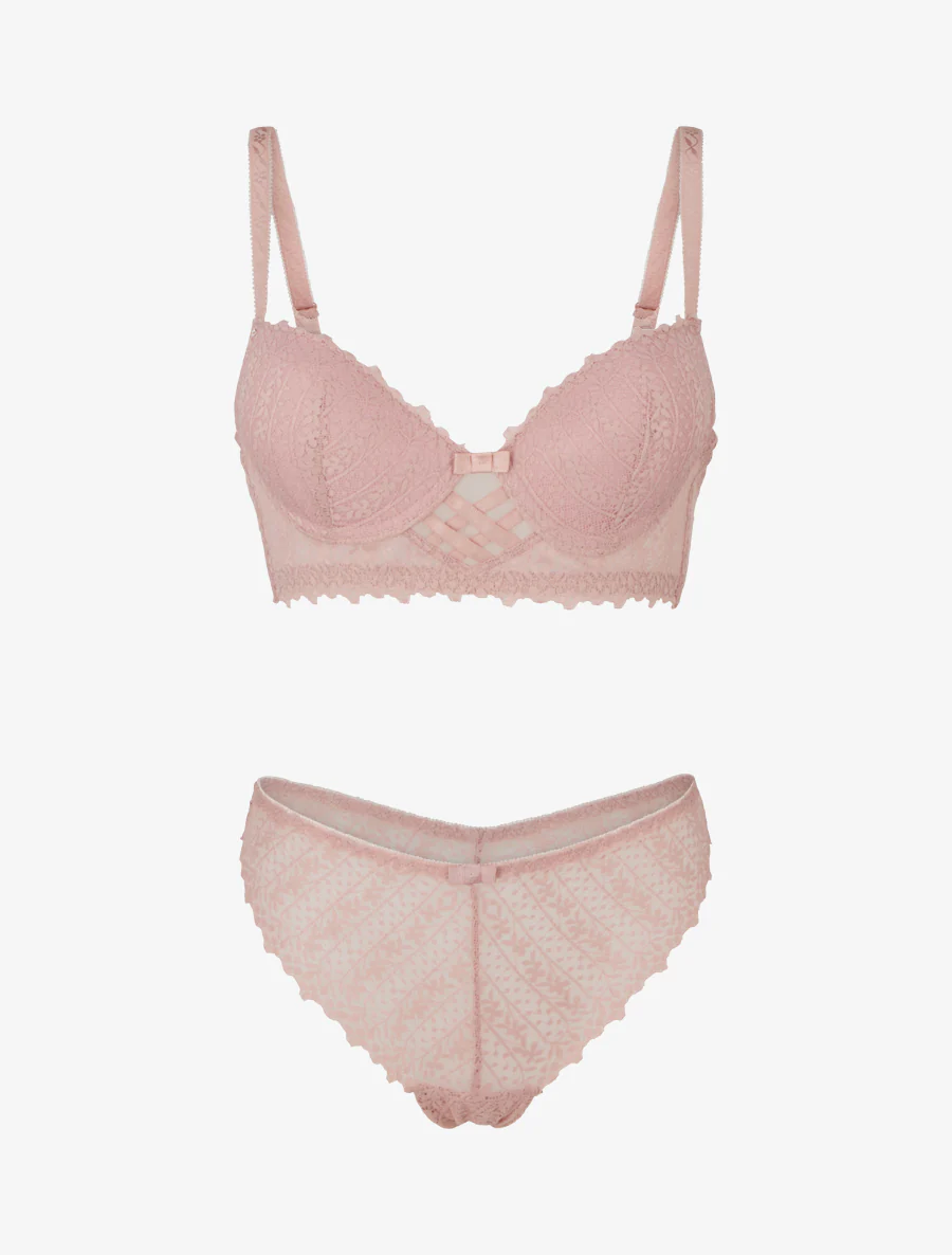 Ensemble lingerie en dentelle fantaisie - Rose - Image 2