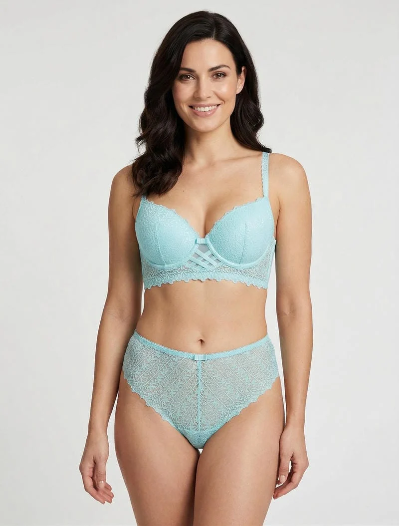 Ensemble lingerie en dentelle fantaisie - Turquoise