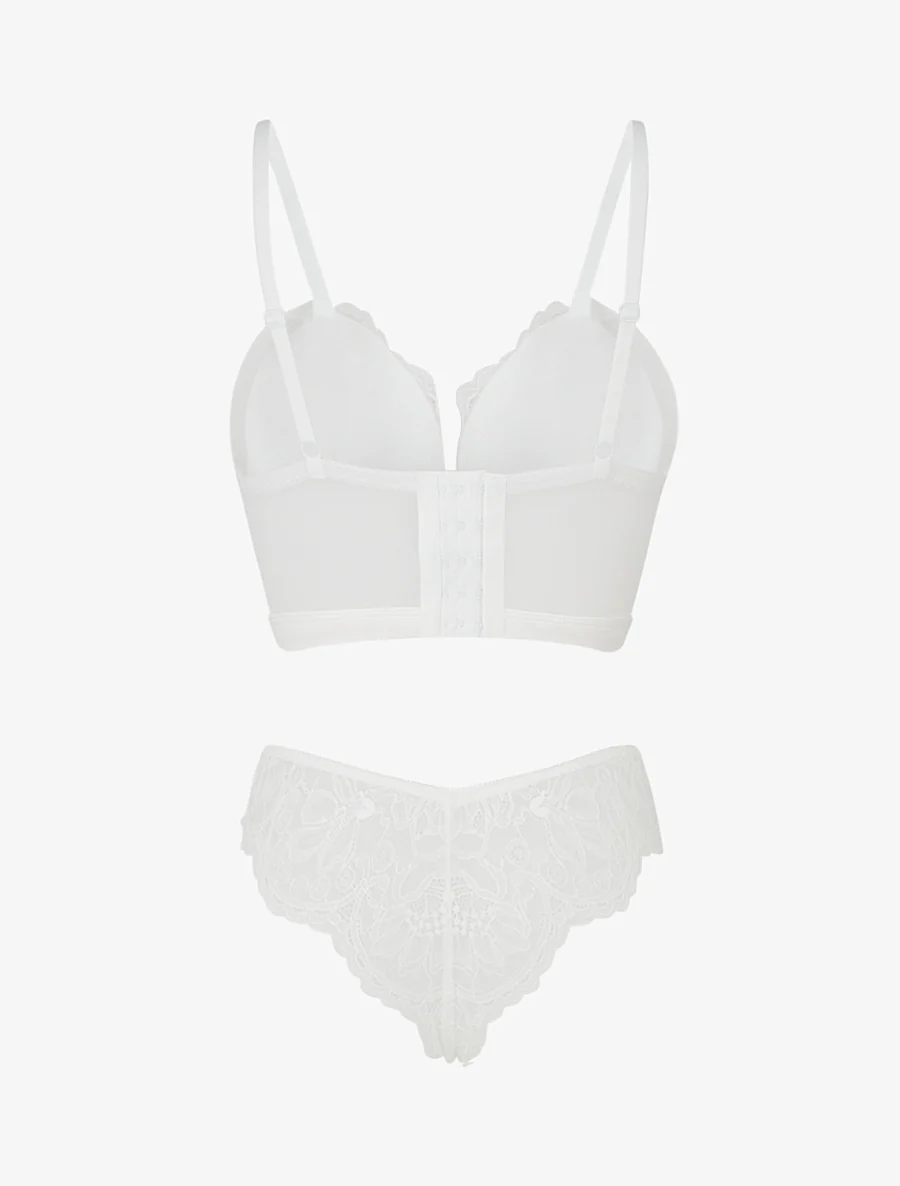 Ensemble lingerie style corset à dentelle fleurie - Blanc - Image 3