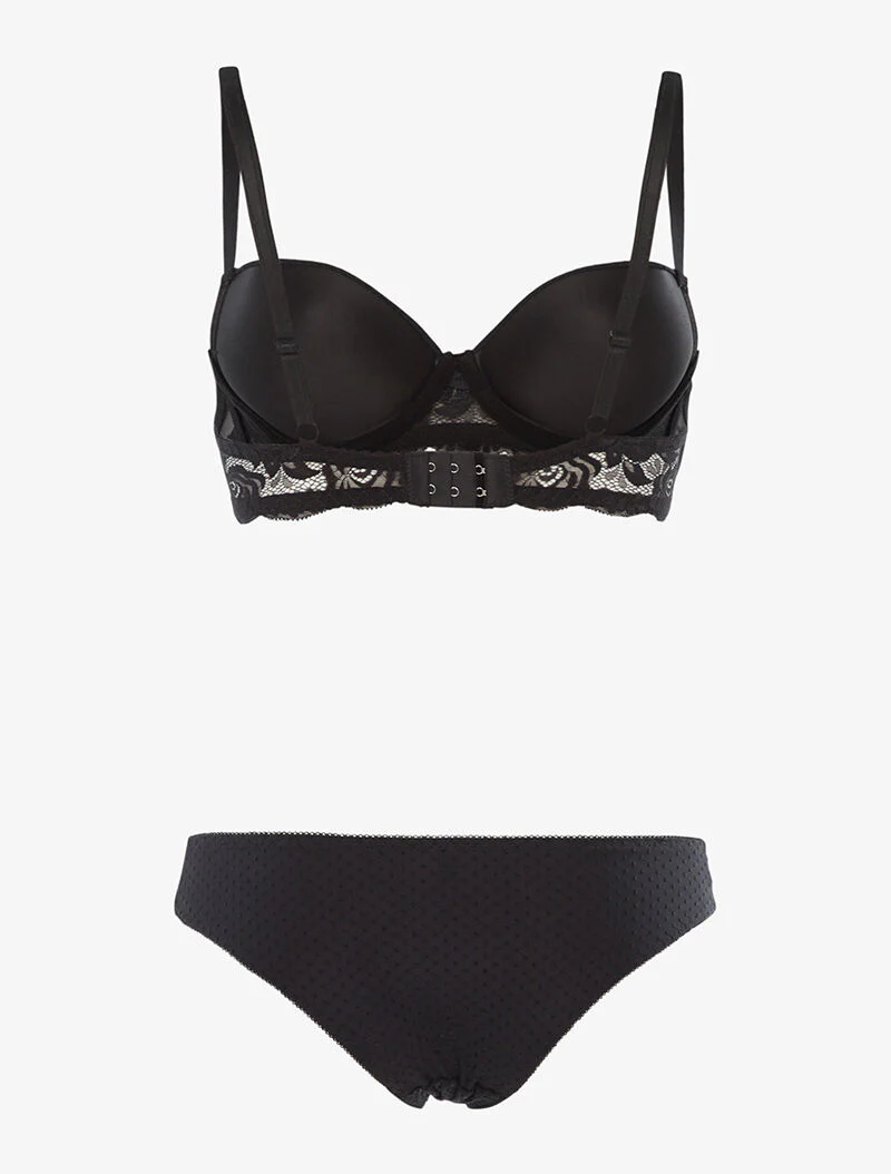 Ensemble piqueté à bords dentelle - noir - Image 2