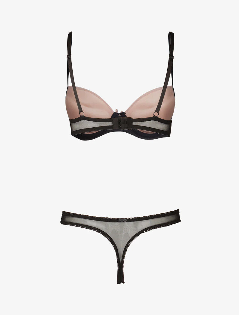 Ensemble push up en dentelle et tulle - noir/vieux rose - Image 2