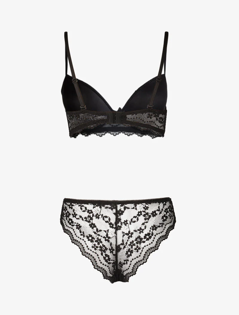 Ensemble push up en dentelle fleurie - noir - Image 2