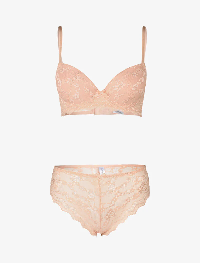 Ensemble push up en dentelle fleurie - rose
