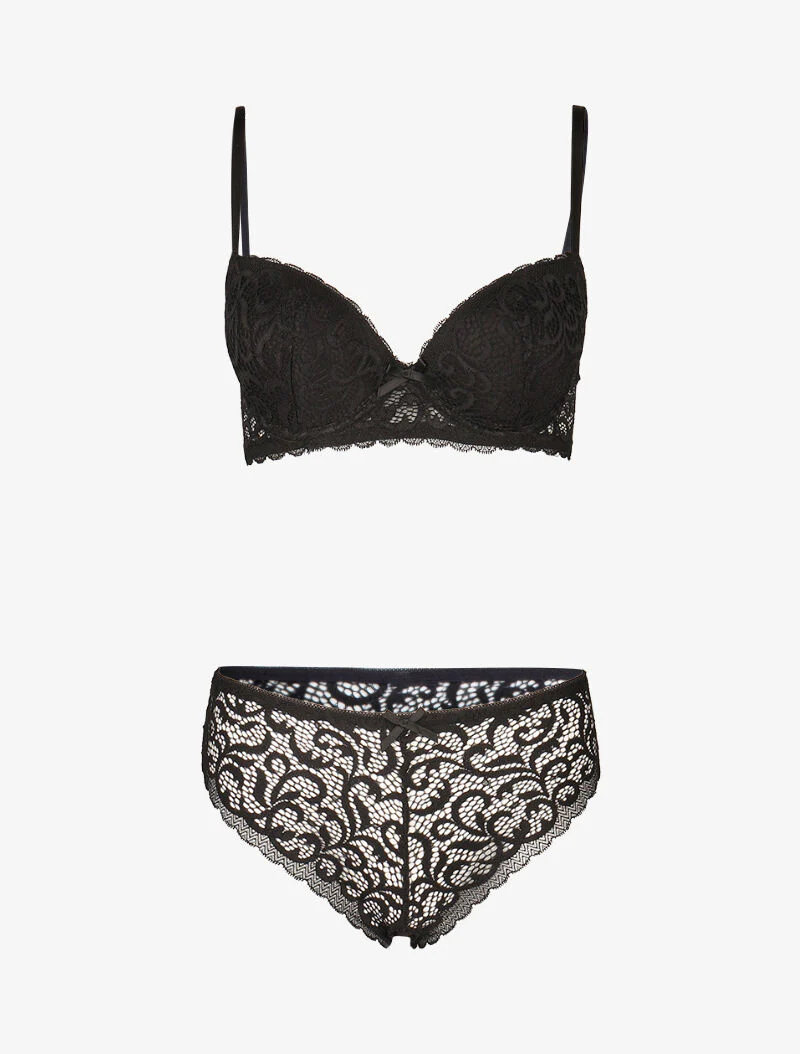 Ensemble push up en dentelle stylisée - noir