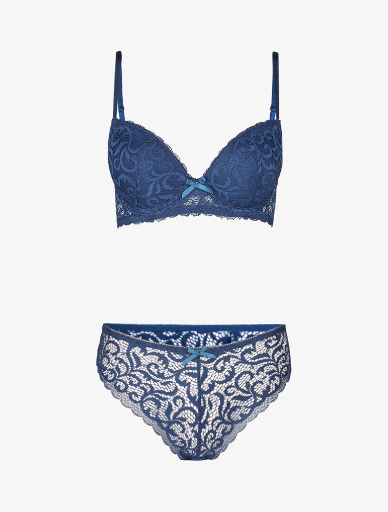 Ensemble push up en dentelle stylisée - bleu
