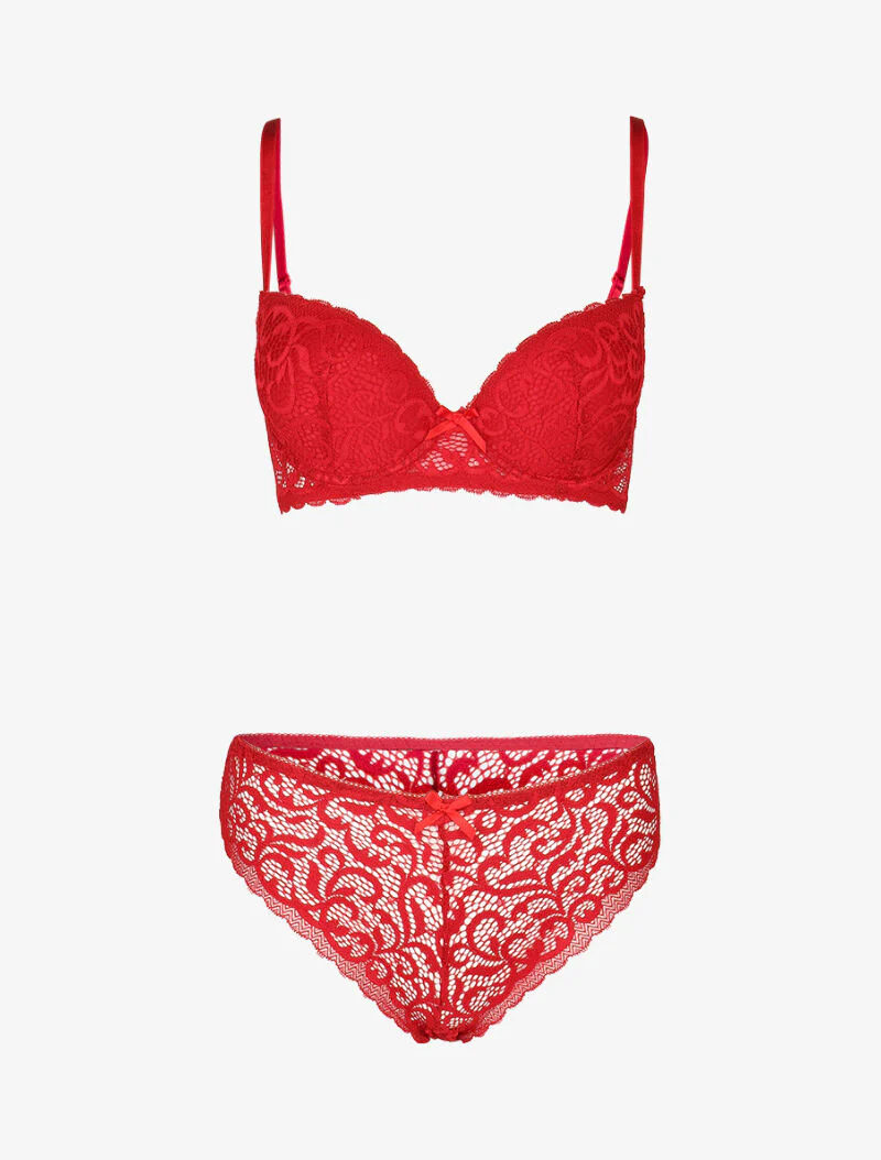 Ensemble push up en dentelle stylisée - bordeaux