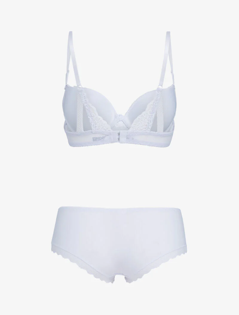 Ensemble push-up en résille et dentelle - blanc - Image 2