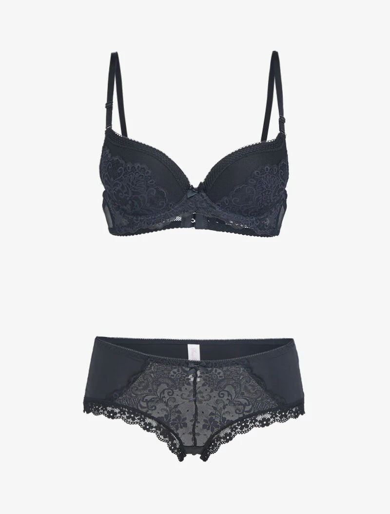 Ensemble push-up en résille et dentelle - noir