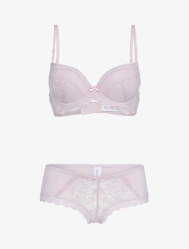 Ensemble push-up en résille et dentelle - rose