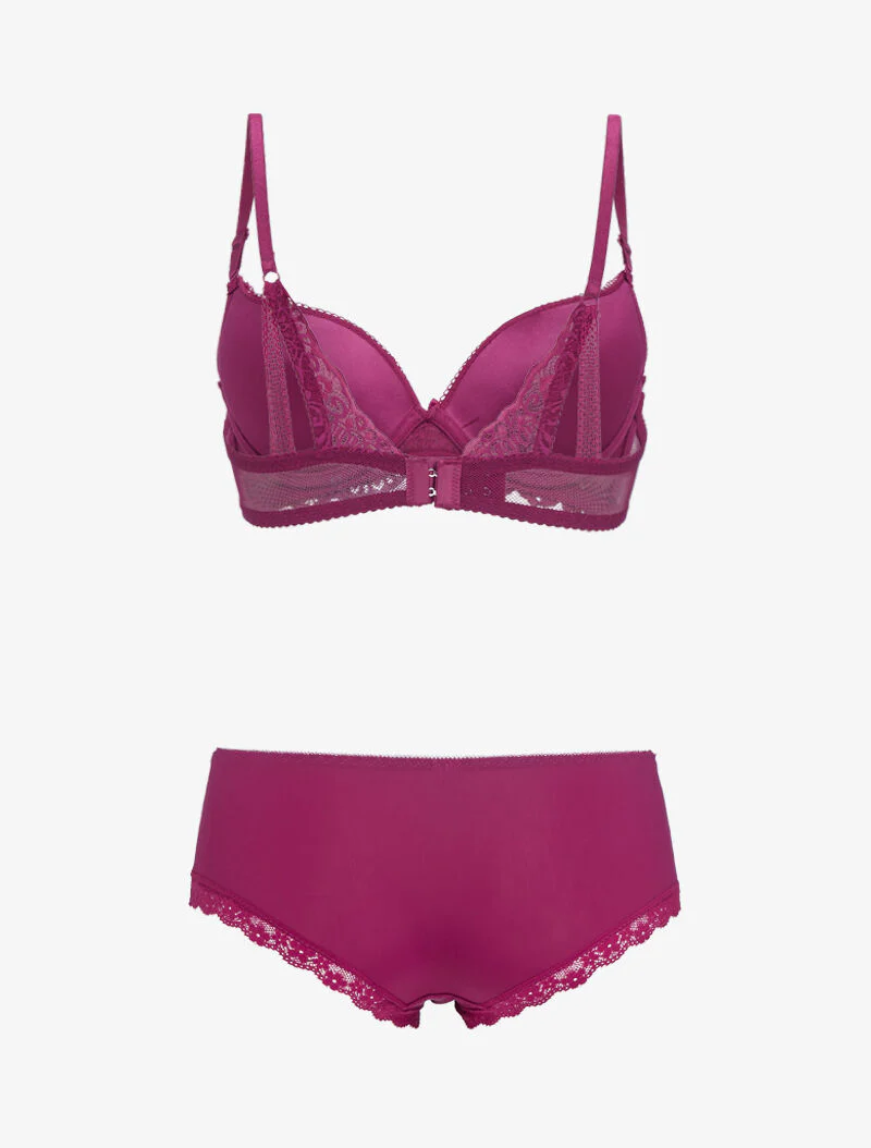 Ensemble push-up en résille et dentelle - bordeaux - Image 2