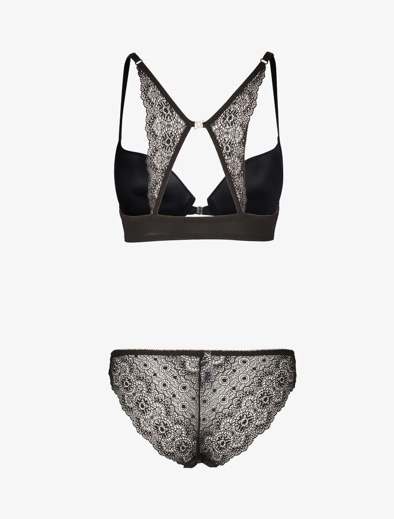 Ensemble push up satiné à fermeture avant - noir - Image 2