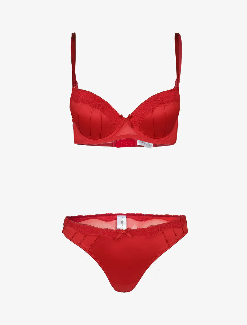 Ensemble push up satiné - rouge