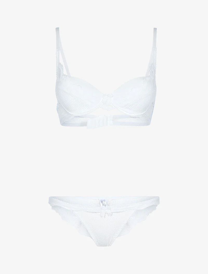 Ensemble satiné avec résille et dentelle - écru - ecru