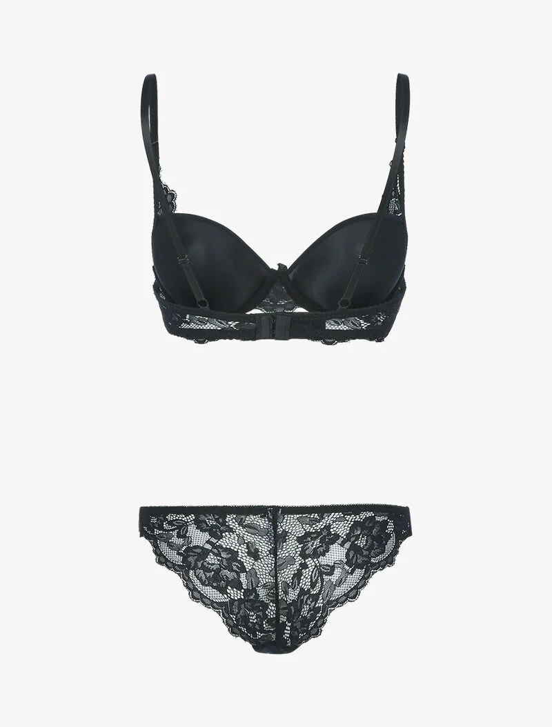 Ensemble satiné avec résille et dentelle - noir - Image 2