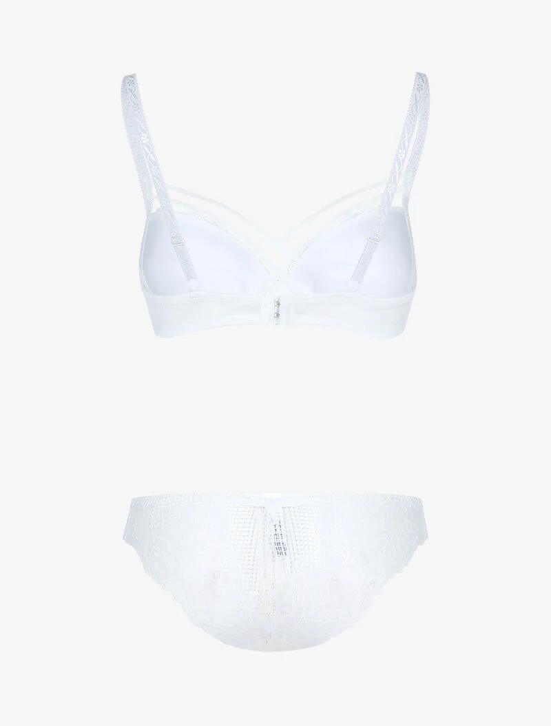 Ensemble satiné et dentelle fleurie - écru - ecru - Image 2