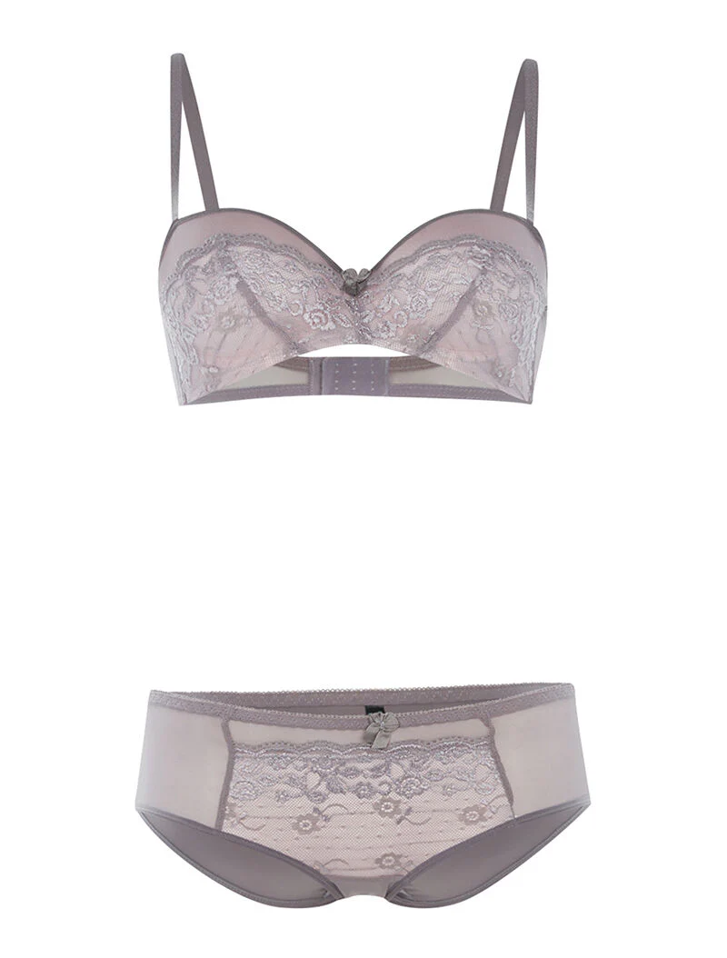 Ensemble SG corbeille dentelle et culotte - gris
