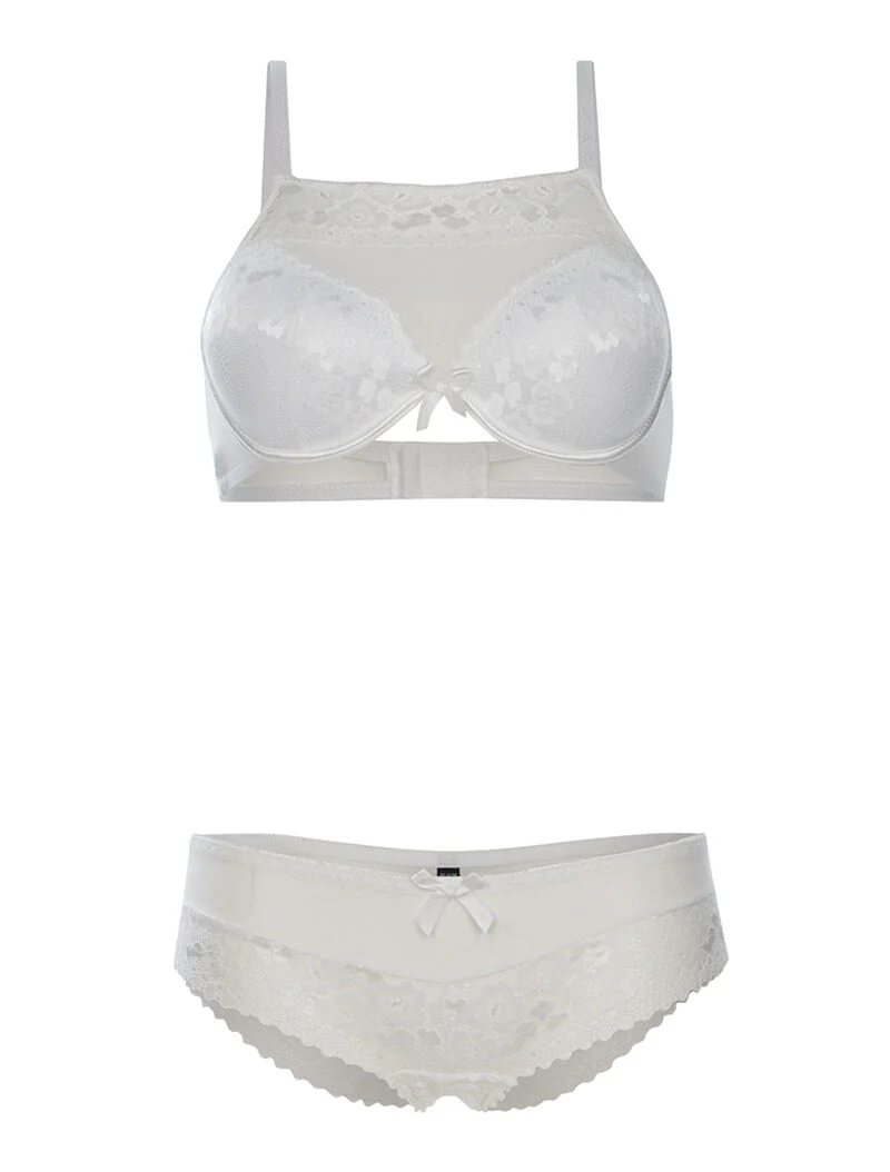 Ensemble SG effet brassière et culotte bord dentellé - blanc