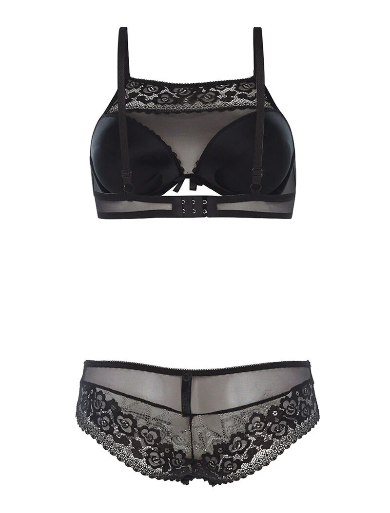 Ensemble SG effet brassière et culotte bord dentellé - noir - Image 2