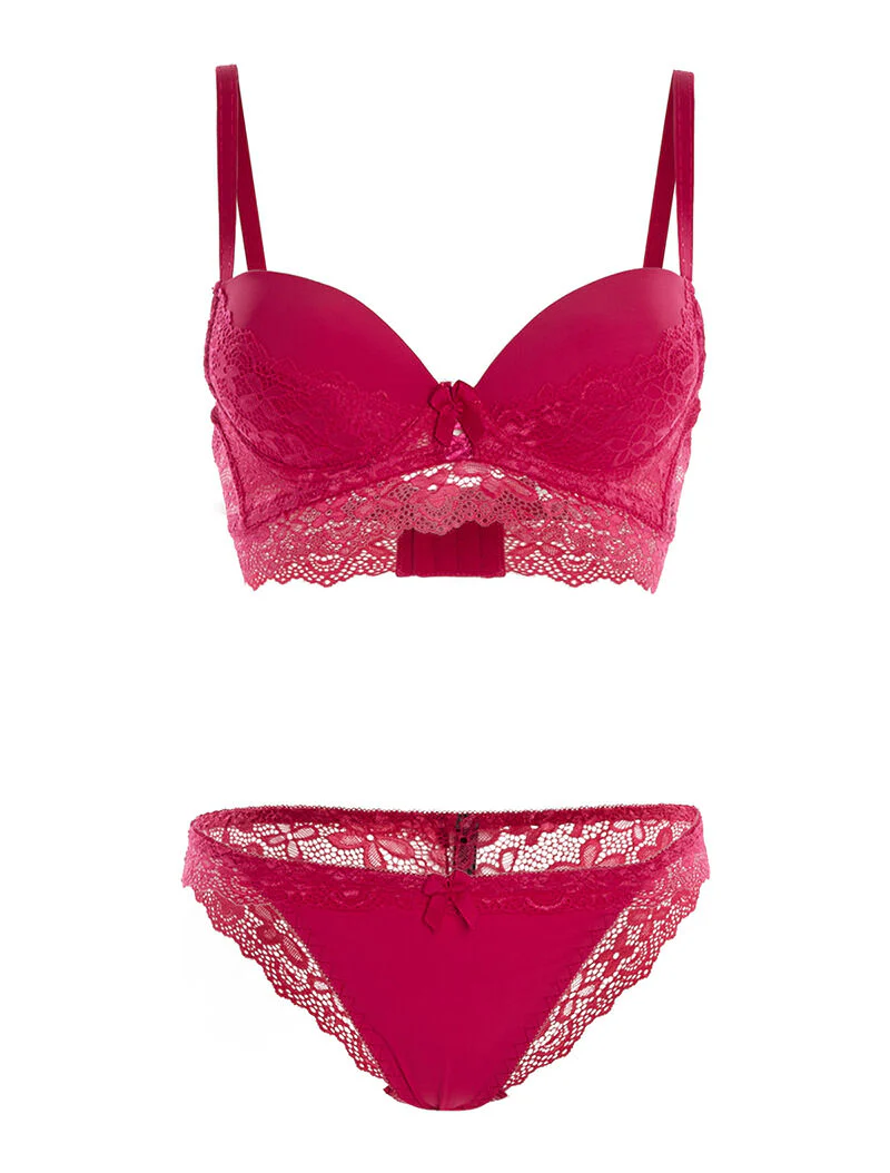 Ensemble SG et culotte  à bord dentelle - fushia