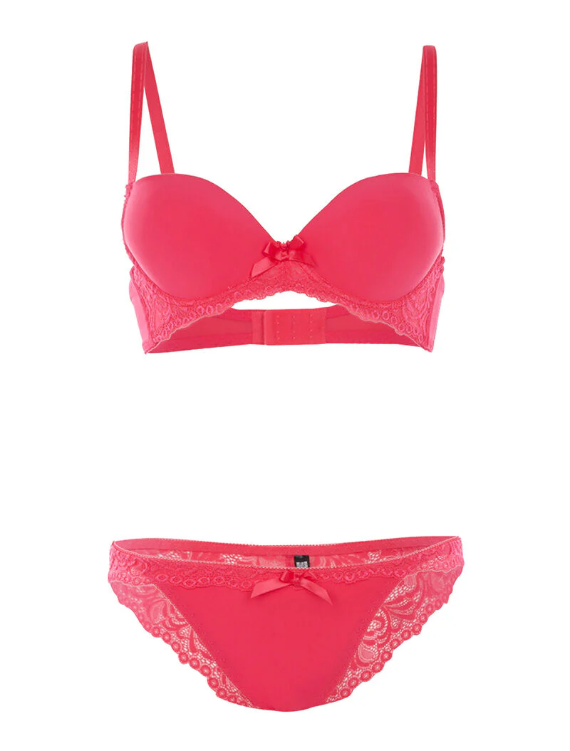 Ensemble SG et culotte à bord dentelle - rose
