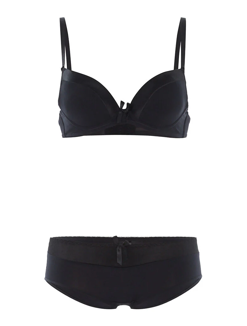 Ensemble SG et culotte à bord satiné - noir
