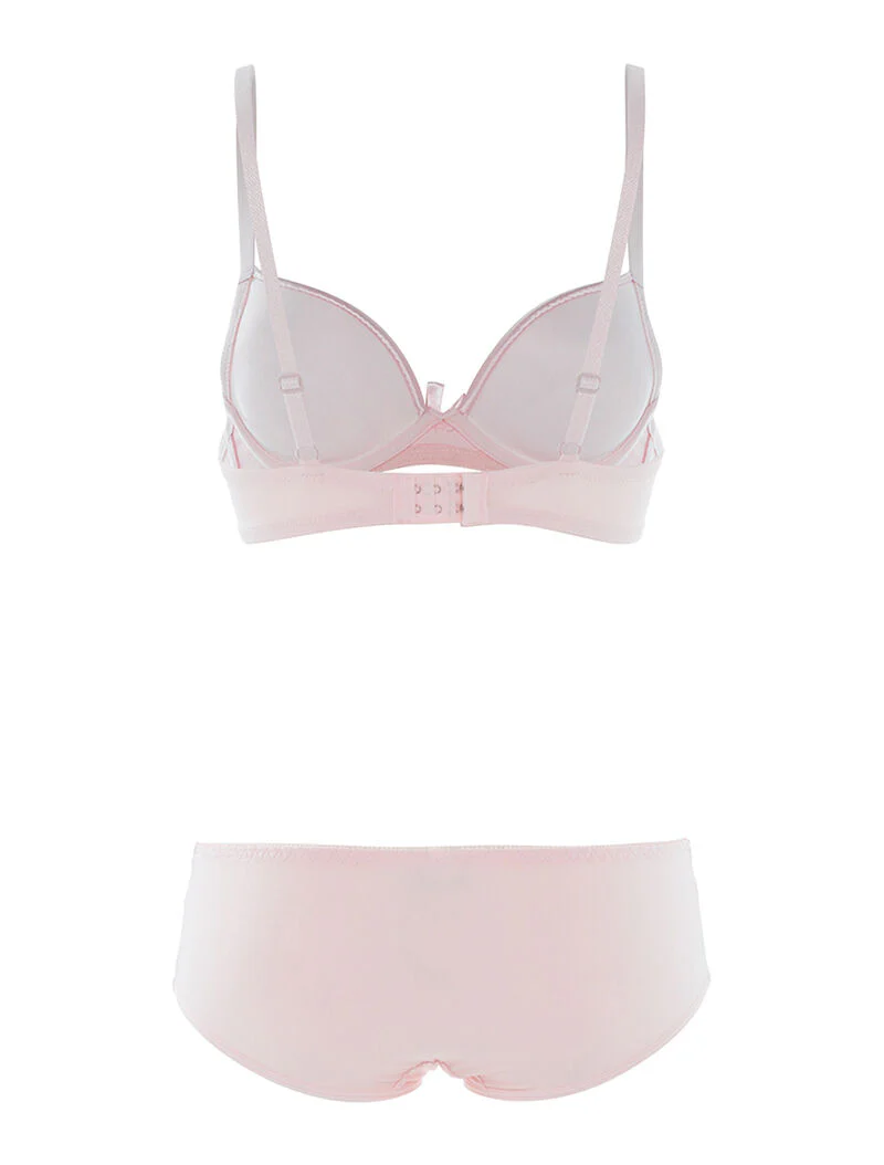Ensemble SG et culotte à bord satiné - rose pâle - rose orange - Image 2