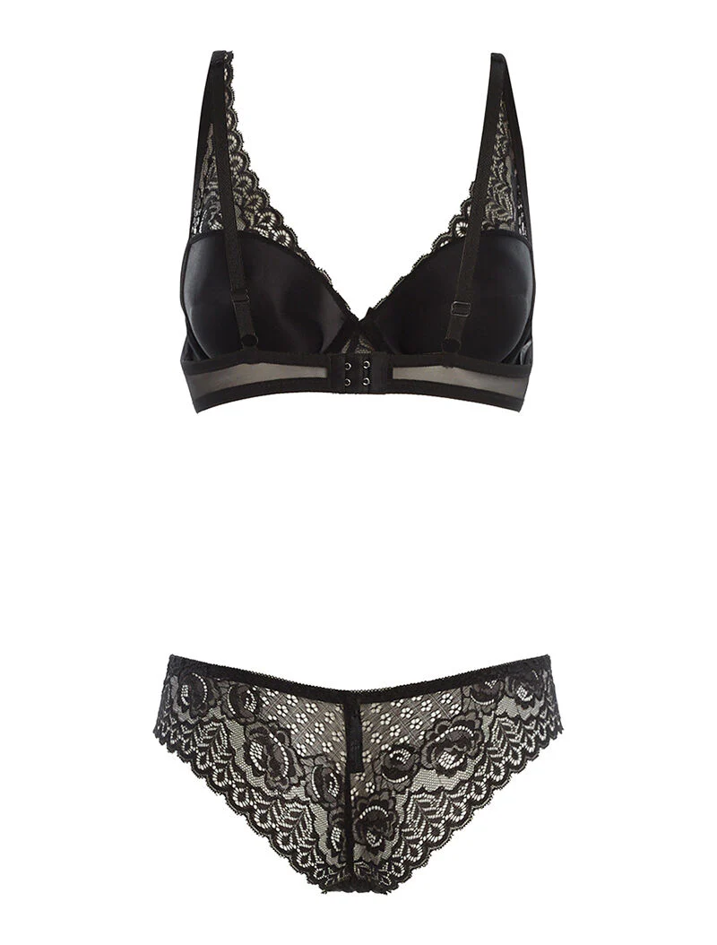 Ensemble SG et culotte en dentelle fine - noir - Image 2