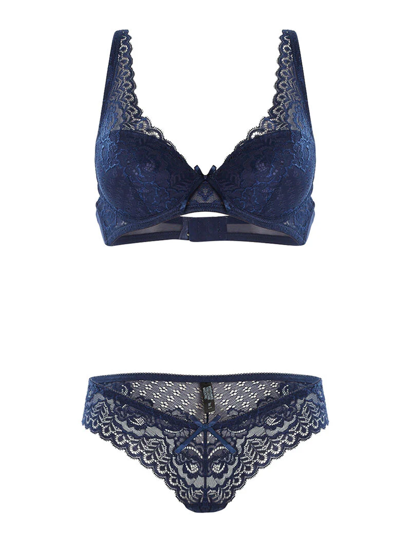 Ensemble SG et culotte en dentelle fine - marine