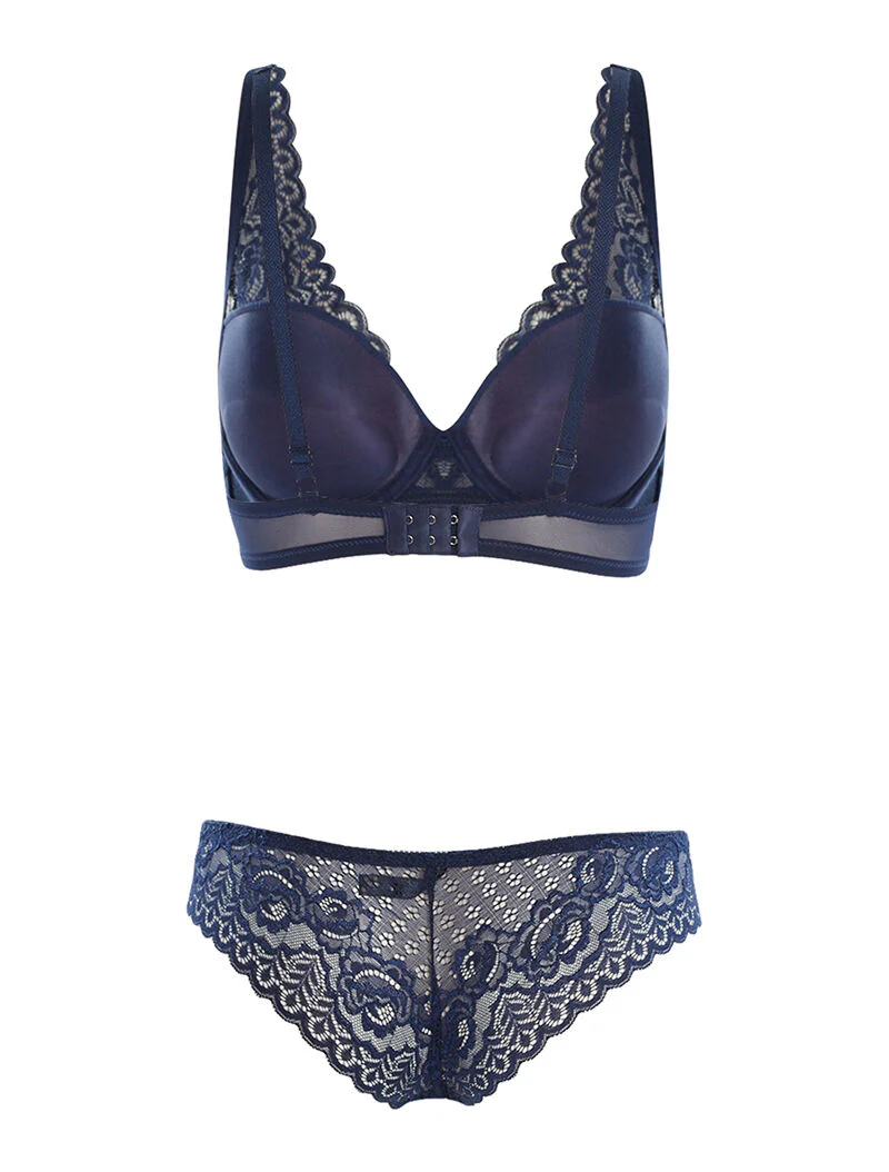 Ensemble SG et culotte en dentelle fine - marine - Image 2