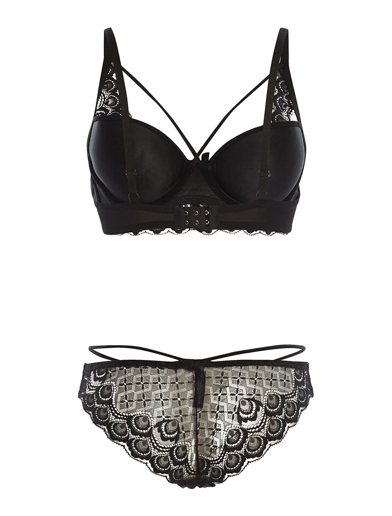 Ensemble SG et culotte lace à bord dentelle - noir - Image 2